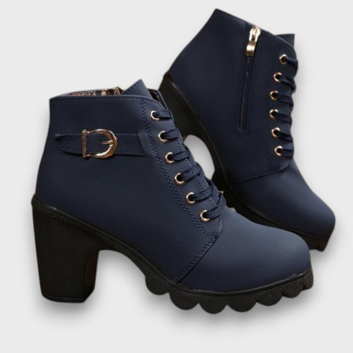 Ardeline Lace-Up Buckle Block-Heel Ankle Boots