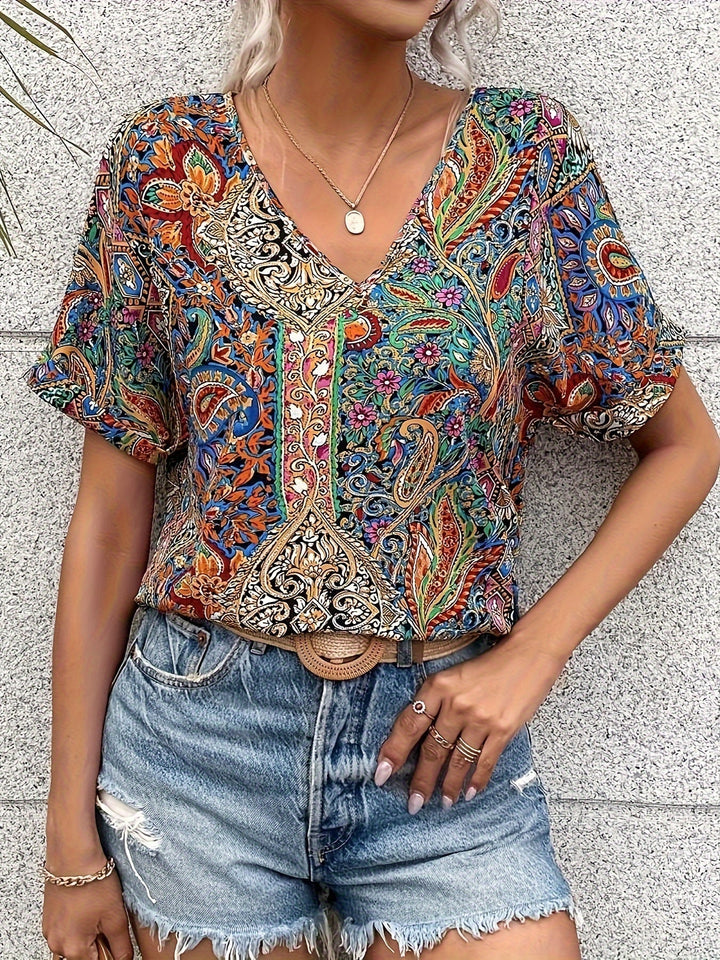Marina | Art Print Chic V-Neck Blouse