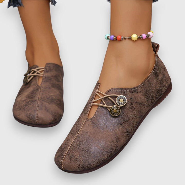 Halessia Soft Slippers with Vintage Button Detail